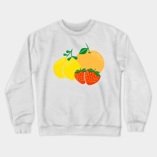 Fruit Fusion: Citrus and Berries Digital Illustration - Lemon, Strawberry and Orange Crewneck Sweatshirt